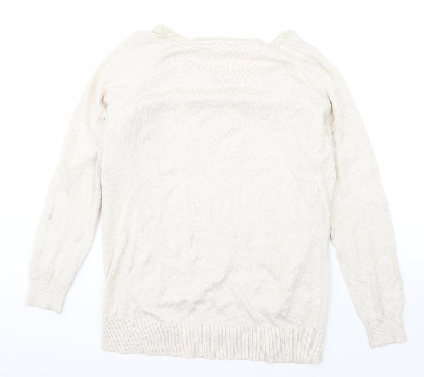 Oasis Womens Beige Round Neck  Polyester Pullover Jumper Size M