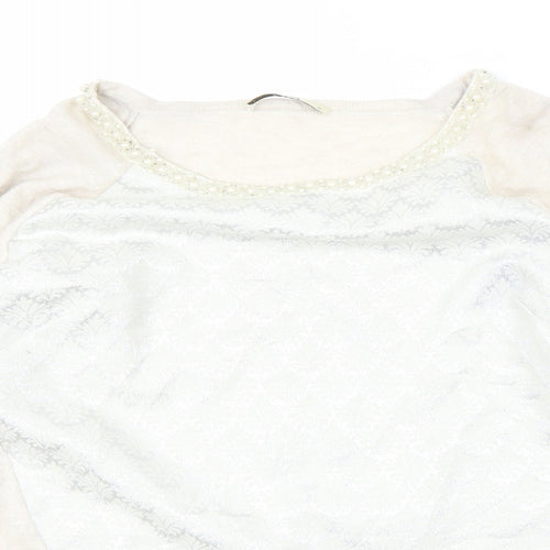 Oasis Womens Beige Round Neck  Polyester Pullover Jumper Size M