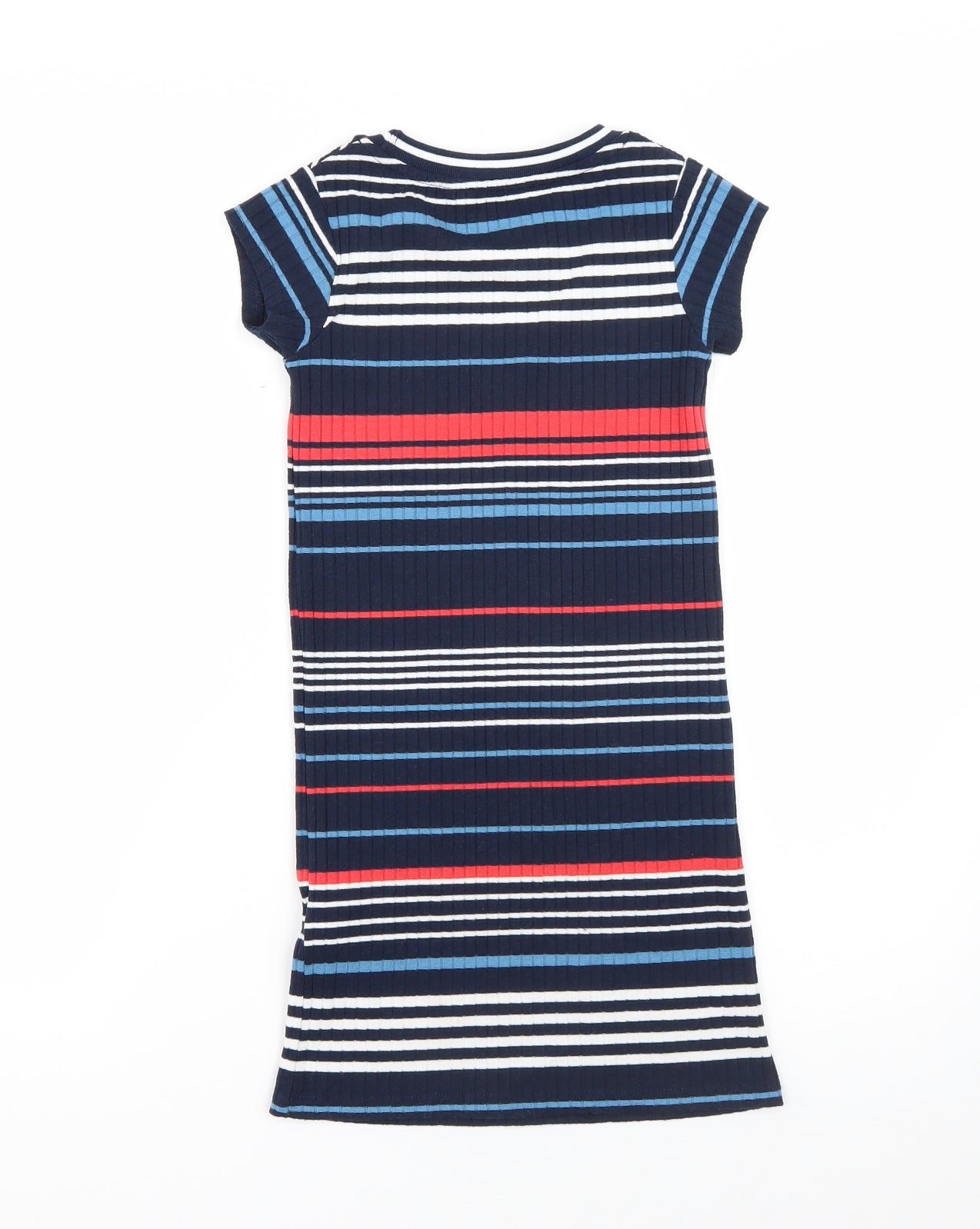 NEXT Girls Blue Striped Viscose T-Shirt Dress  Size 5 Years  Round Neck