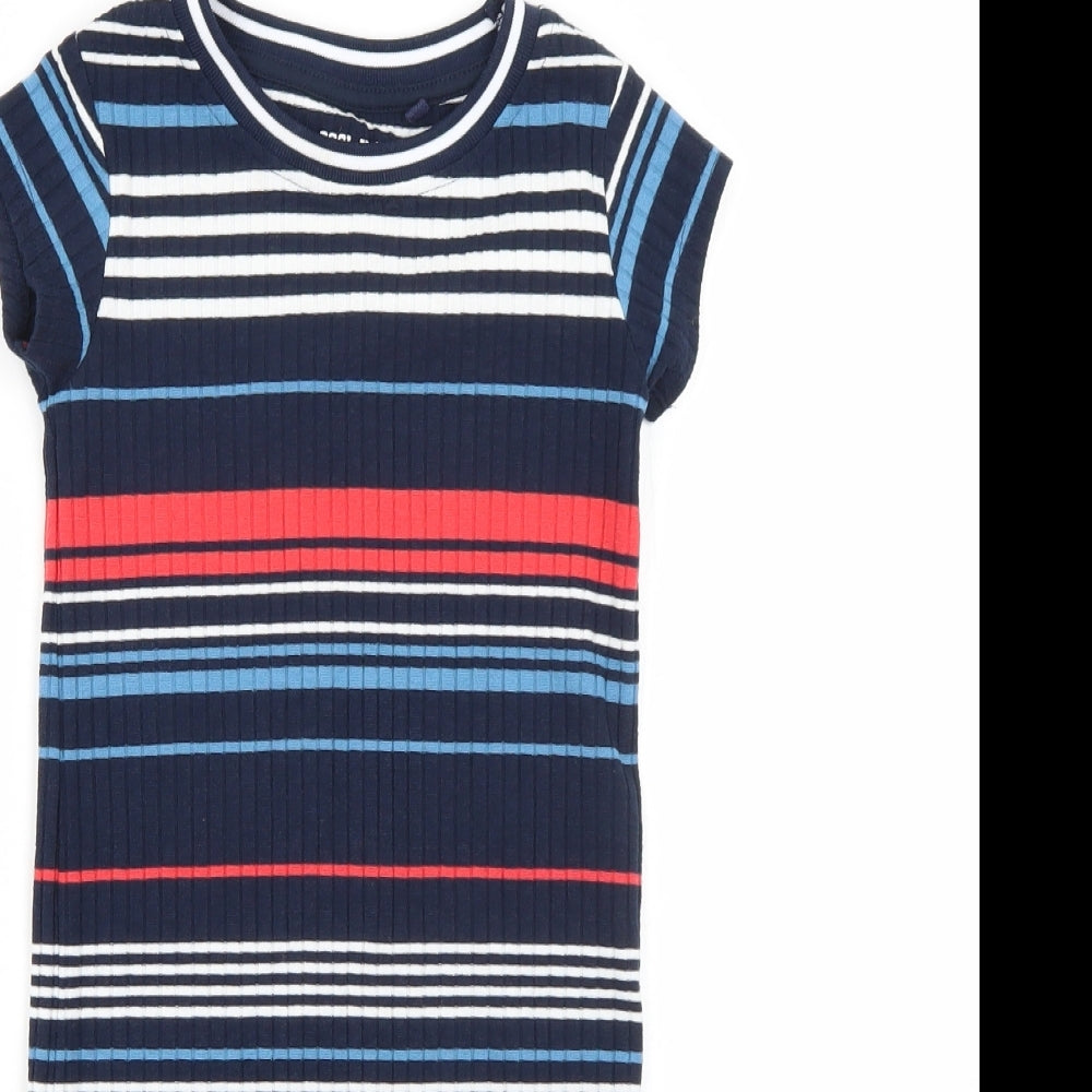 NEXT Girls Blue Striped Viscose T-Shirt Dress  Size 5 Years  Round Neck