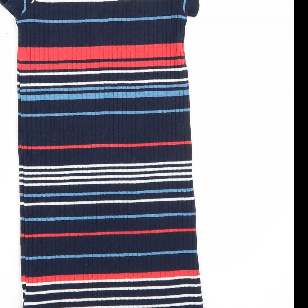 NEXT Girls Blue Striped Viscose T-Shirt Dress  Size 5 Years  Round Neck