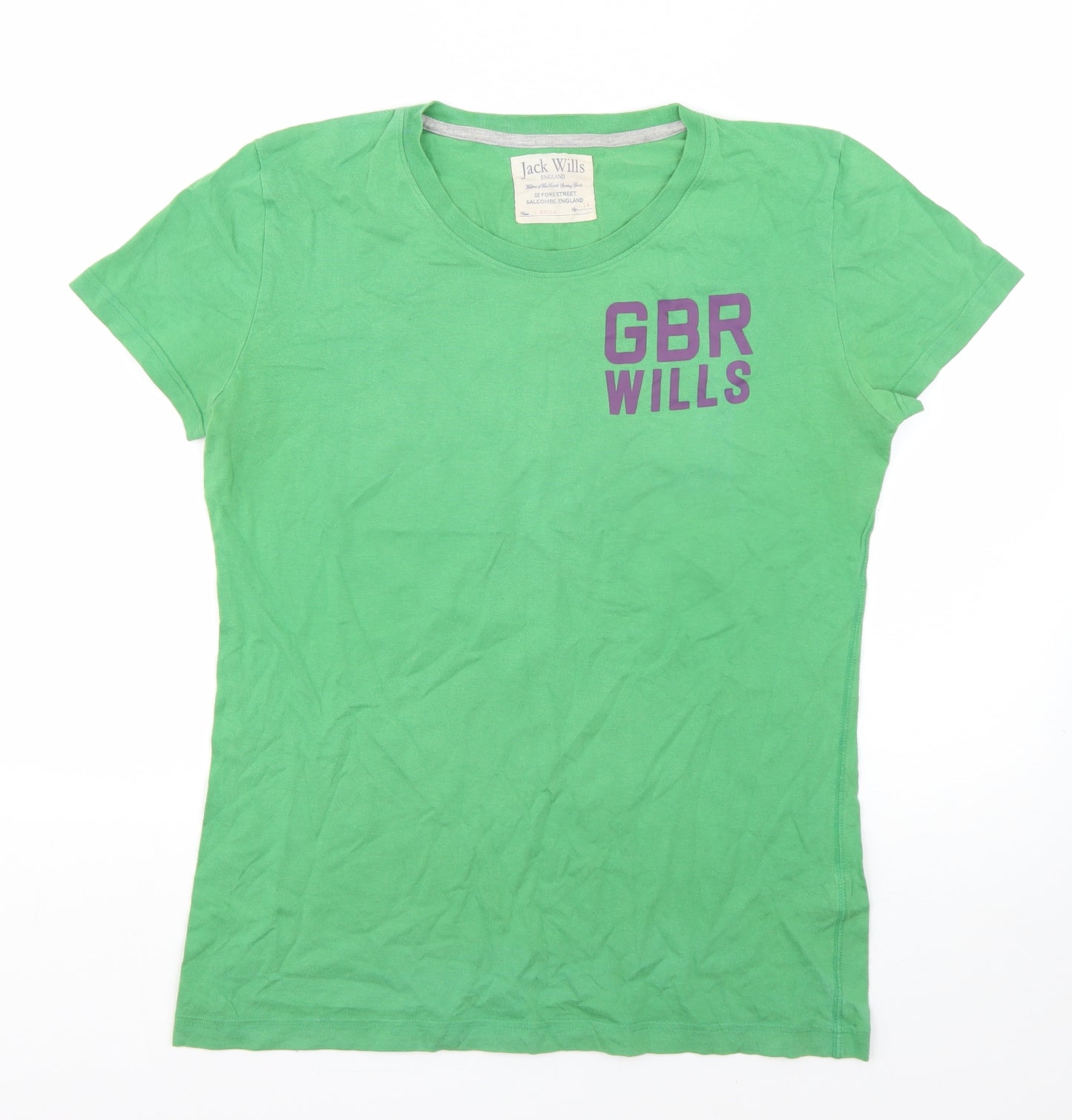 Jack Wills Womens Green  Cotton Basic T-Shirt Size 14 Round Neck