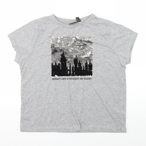 Harry Potter Womens Grey  Cotton Basic T-Shirt Size L Round Neck - harry potter hogwarts
