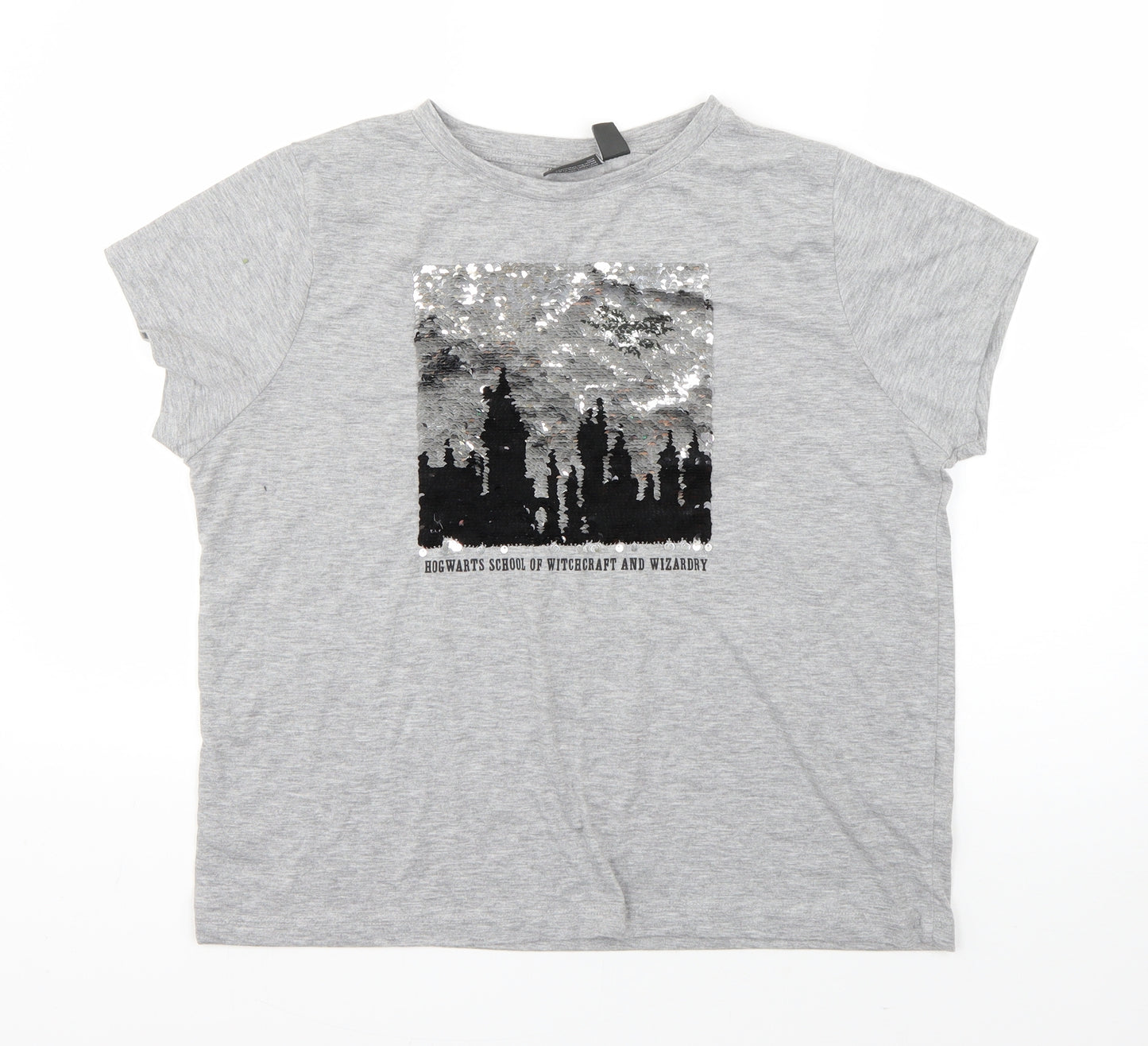 Harry Potter Womens Grey  Cotton Basic T-Shirt Size L Round Neck - harry potter hogwarts