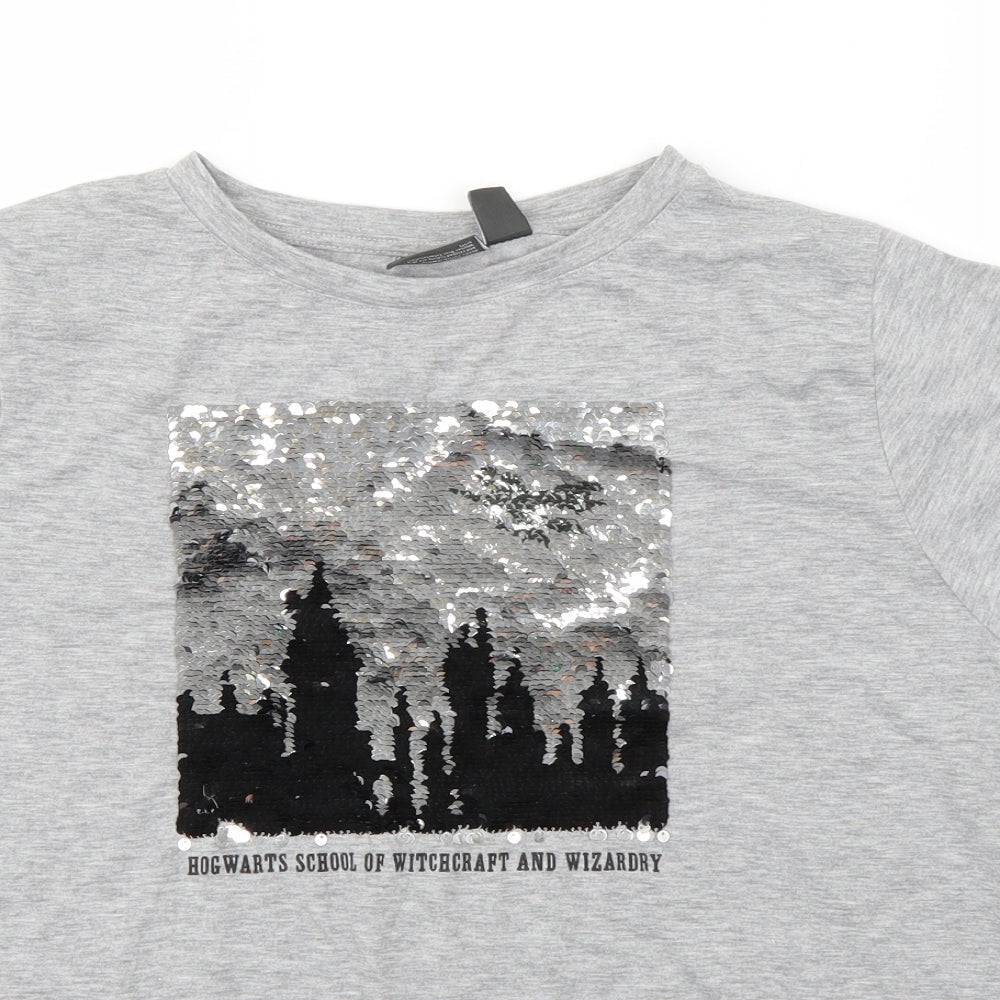 Harry Potter Womens Grey  Cotton Basic T-Shirt Size L Round Neck - harry potter hogwarts