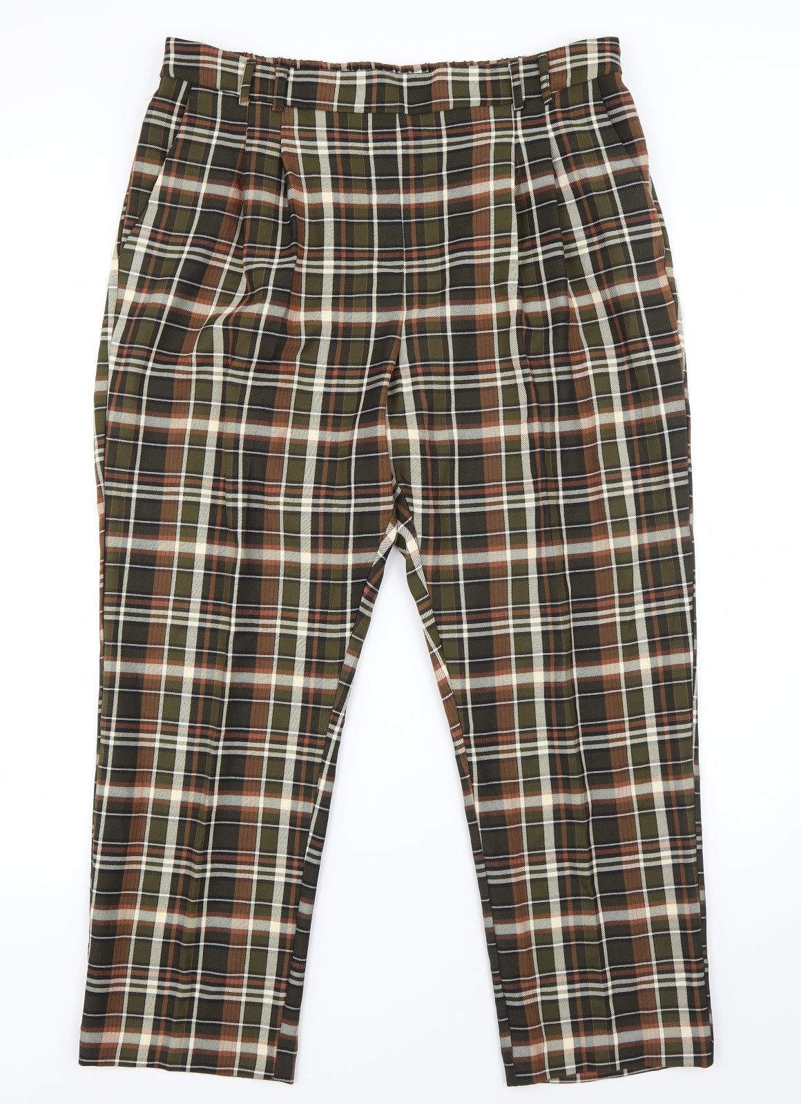 Primark Womens Brown Plaid Polyester Dress Pants Trousers Size 18 L24 in Regular