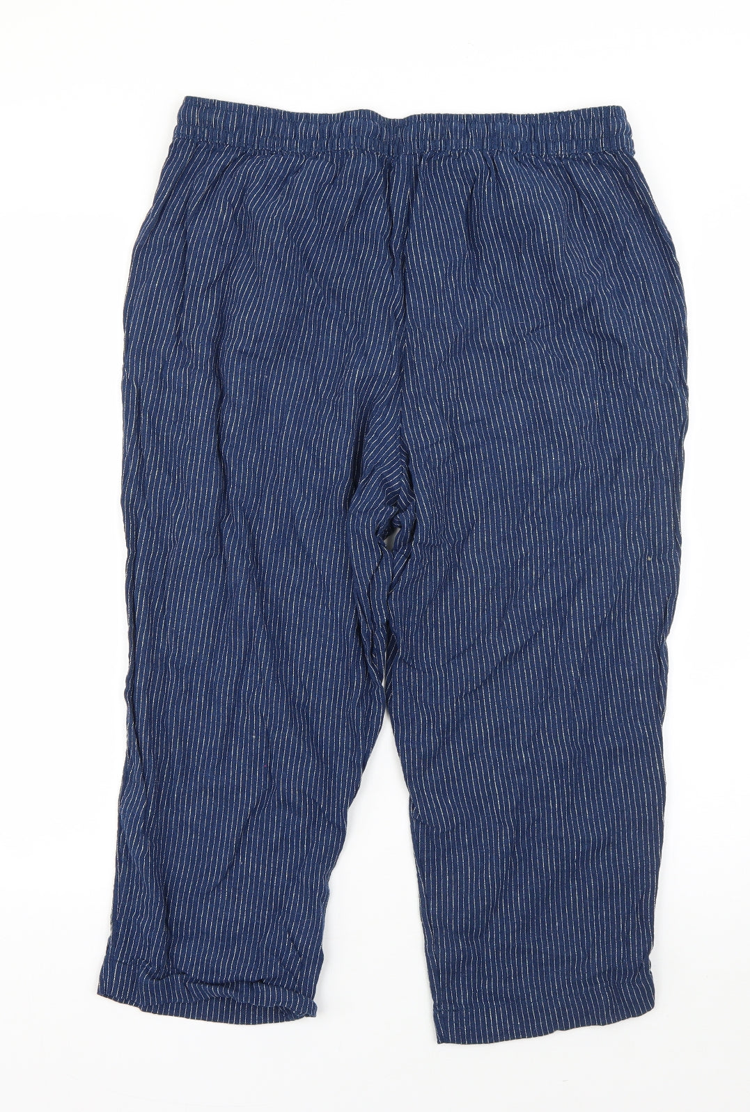 F&F Womens Blue Striped Linen Dress Pants Trousers Size 14 L20 in Regular Drawstring