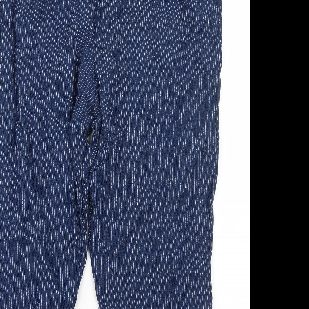 F&F Womens Blue Striped Linen Dress Pants Trousers Size 14 L20 in Regular Drawstring