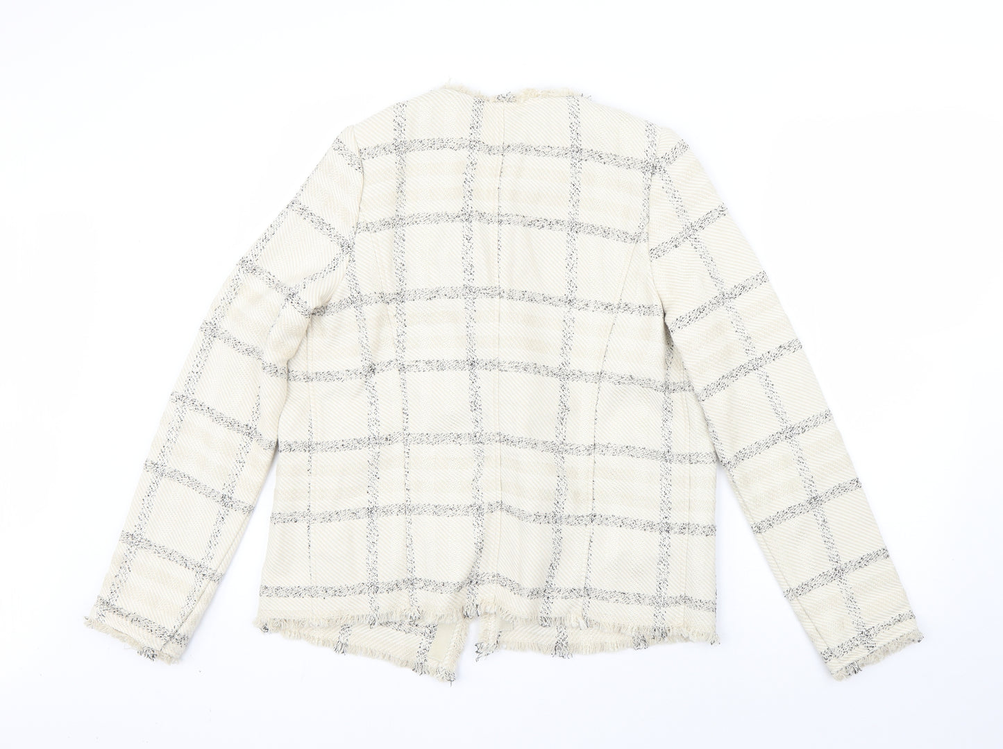 NEXT Womens Beige Collared Check Cotton Cardigan Jumper Size 10