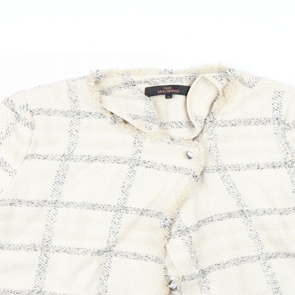 NEXT Womens Beige Collared Check Cotton Cardigan Jumper Size 10