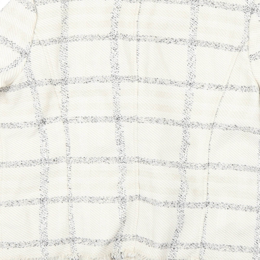NEXT Womens Beige Collared Check Cotton Cardigan Jumper Size 10