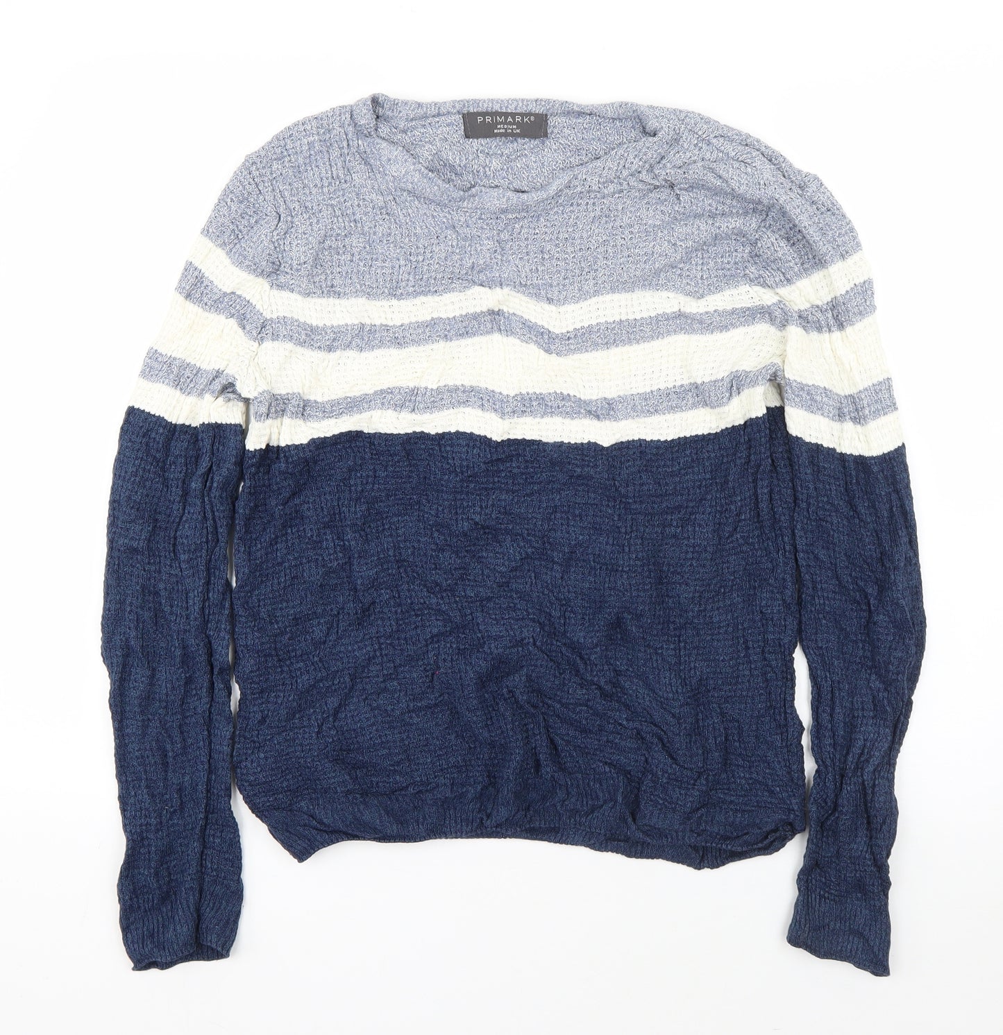 Primark Mens Blue Round Neck Striped Acrylic Pullover Jumper Size M