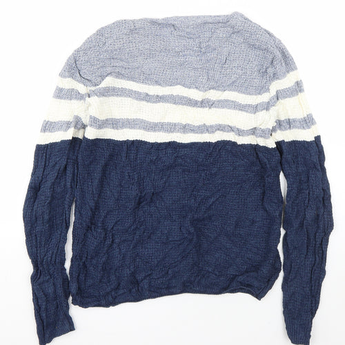 Primark Mens Blue Round Neck Striped Acrylic Pullover Jumper Size M