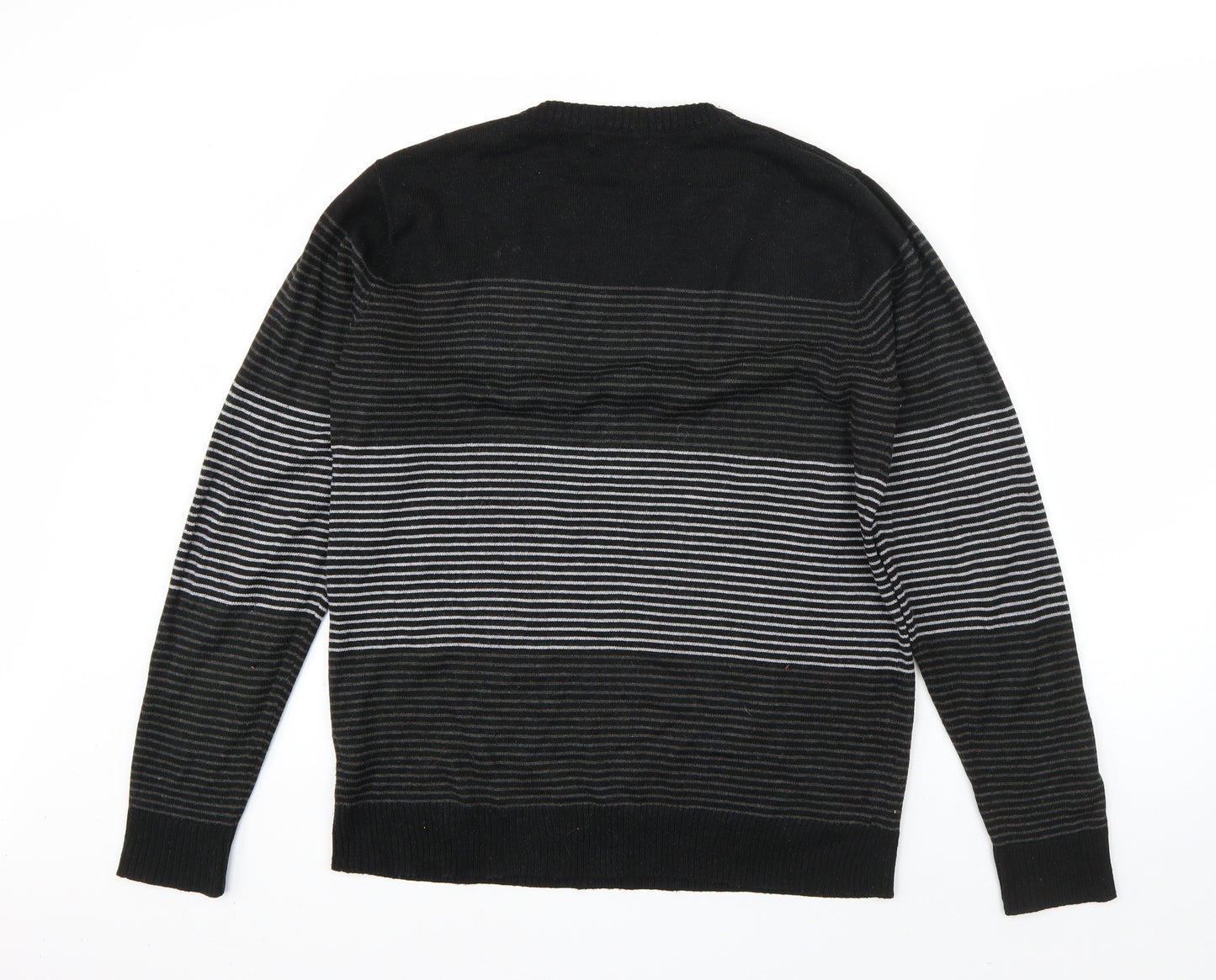 Cedar Wood State Mens Black V-Neck Striped Acrylic Pullover Jumper Size M