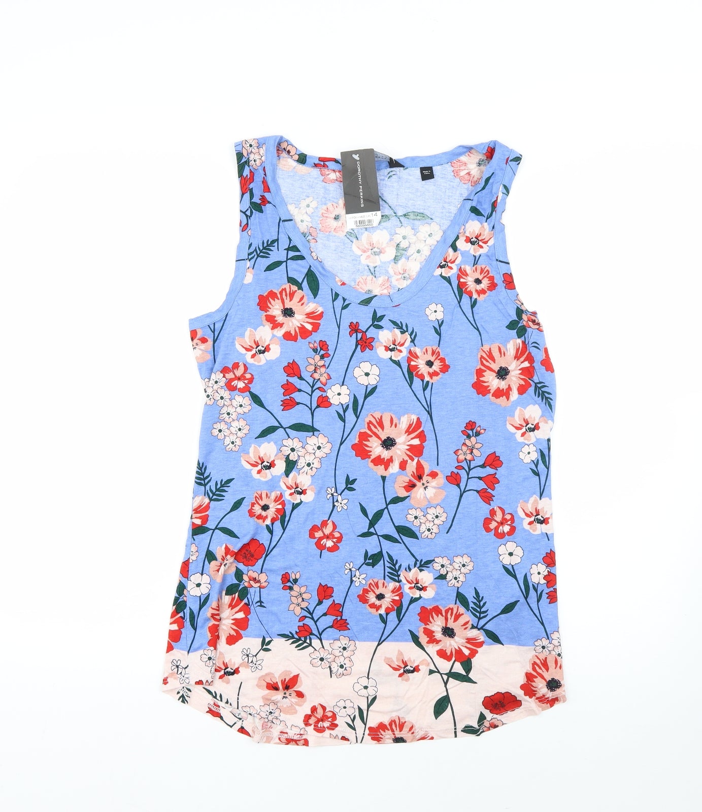 Dorothy Perkins Womens Blue Floral Viscose Basic Tank Size 14 Round Neck