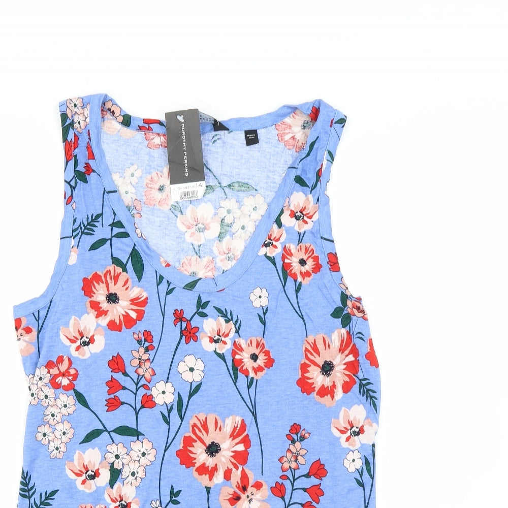 Dorothy Perkins Womens Blue Floral Viscose Basic Tank Size 14 Round Neck