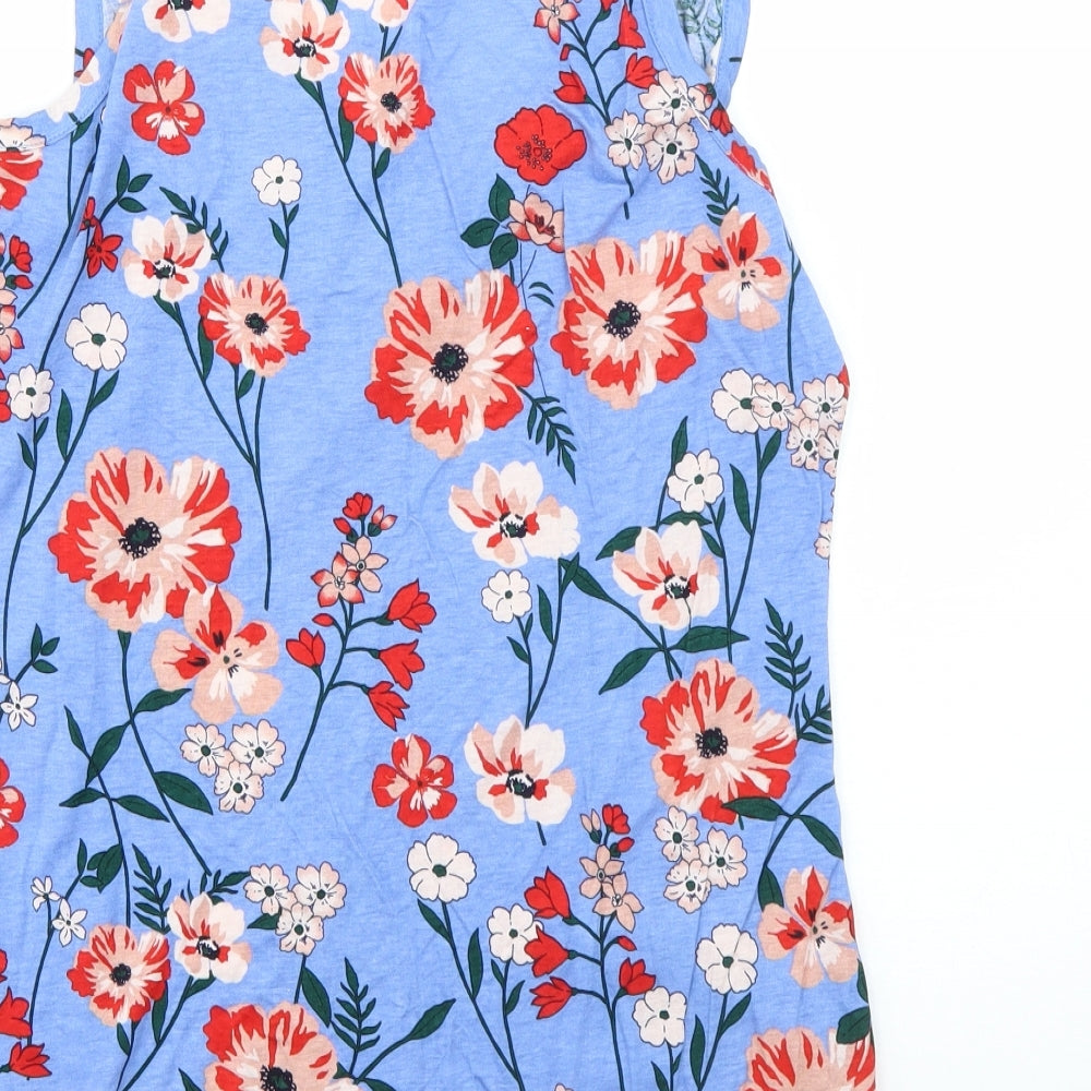 Dorothy Perkins Womens Blue Floral Viscose Basic Tank Size 14 Round Neck