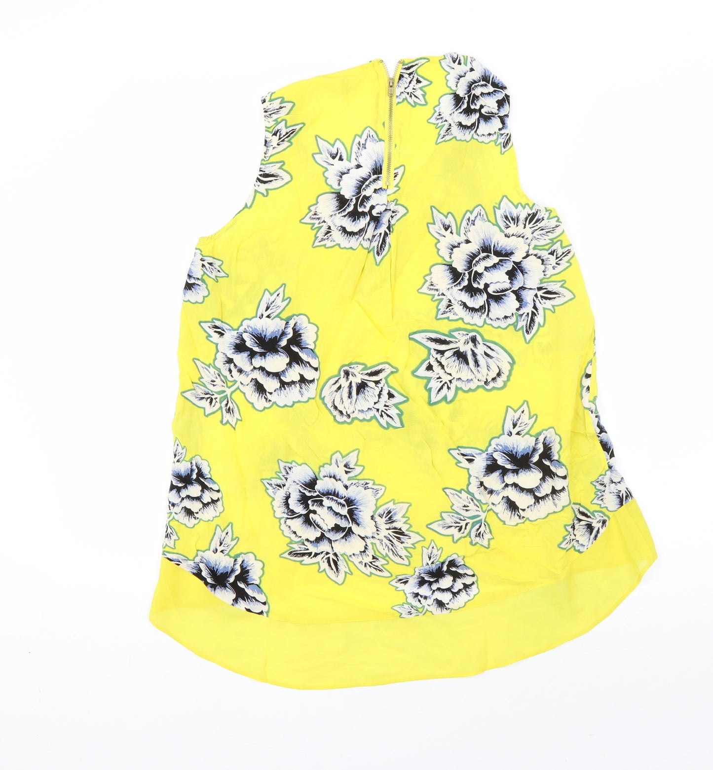 Warehouse Womens Yellow Floral Viscose Basic Blouse Size 12 Round Neck