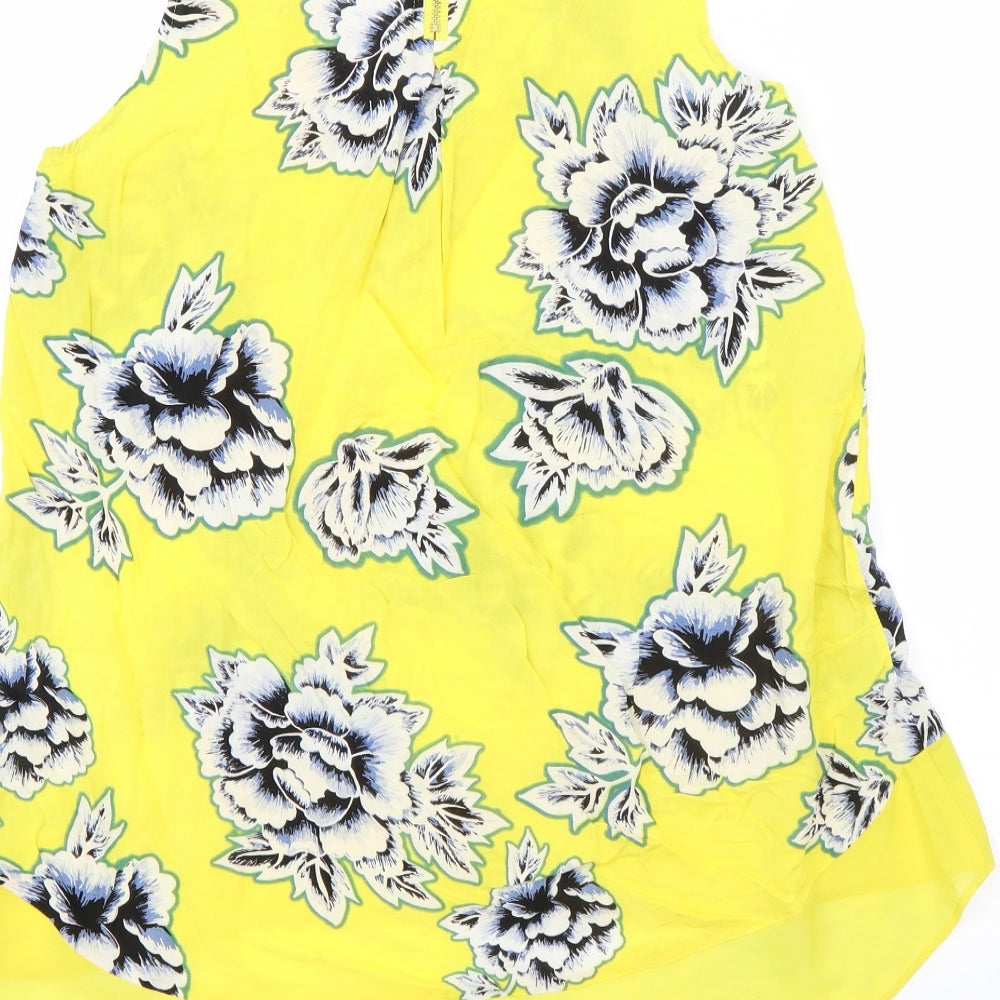 Warehouse Womens Yellow Floral Viscose Basic Blouse Size 12 Round Neck