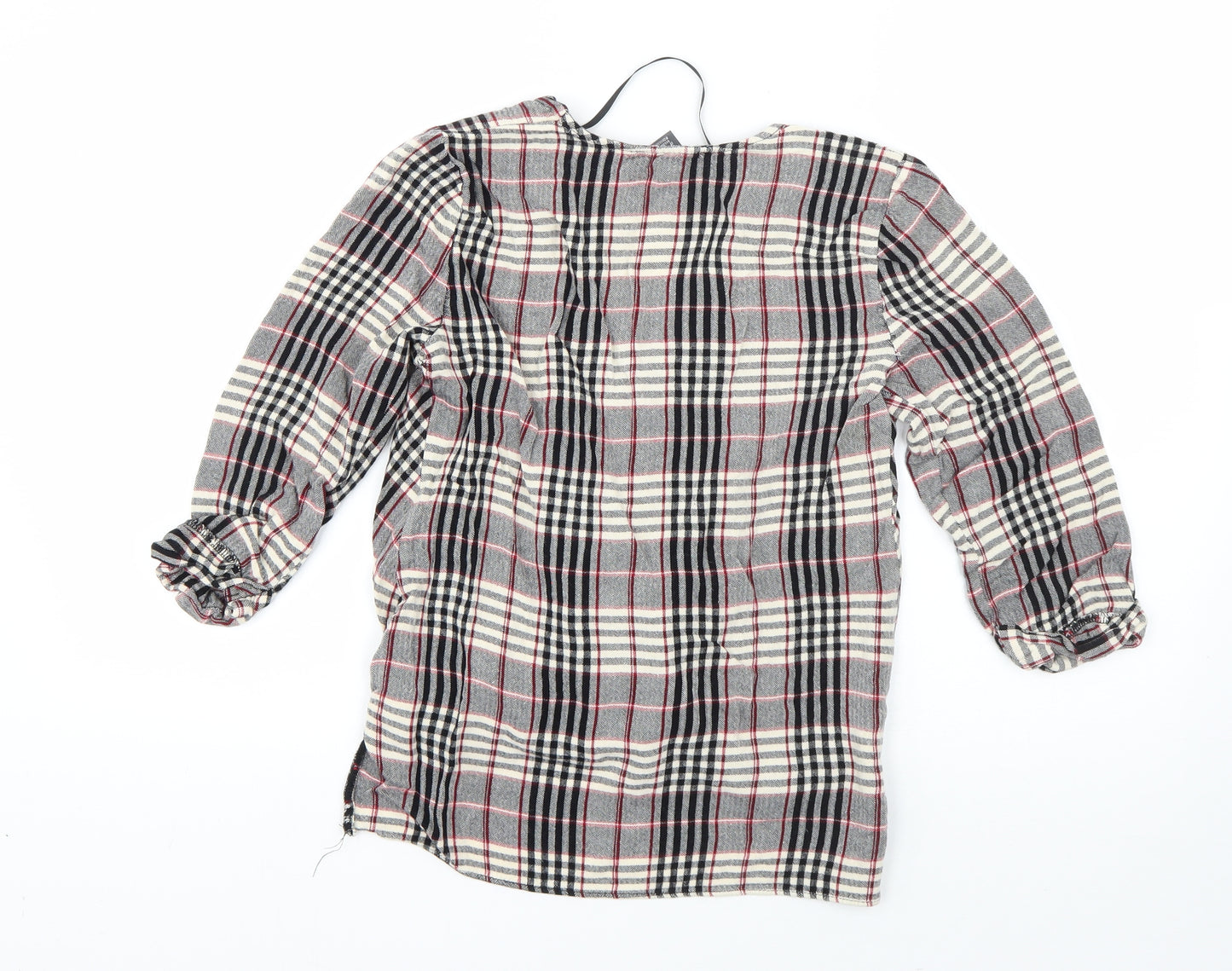 Primark Womens Beige Plaid Viscose Basic Blouse Size 10 Round Neck