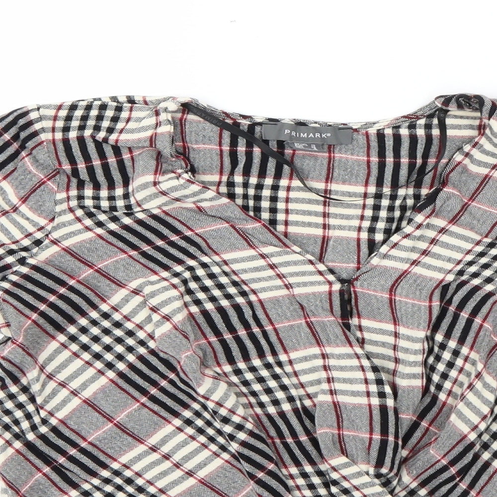 Primark Womens Beige Plaid Viscose Basic Blouse Size 10 Round Neck
