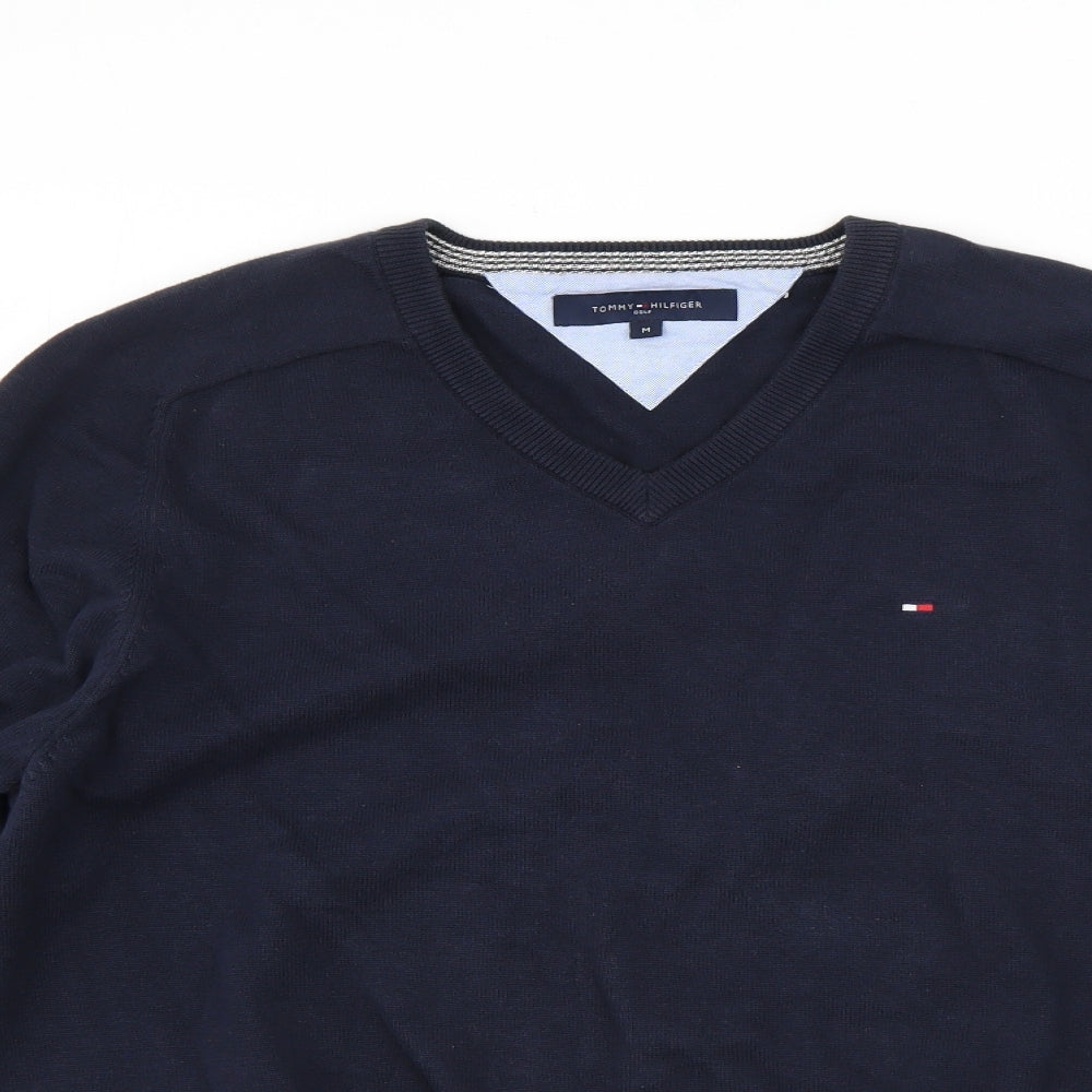 Tommy Hilfiger Mens Blue V-Neck  Cotton Pullover Jumper Size M