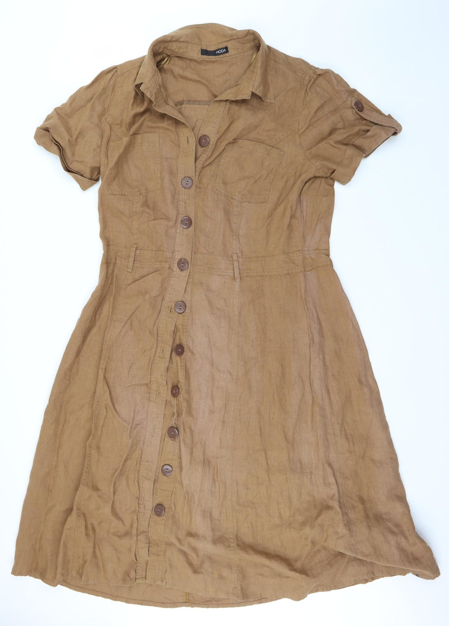 George Womens Brown  Linen Shirt Dress  Size 18  Collared Button