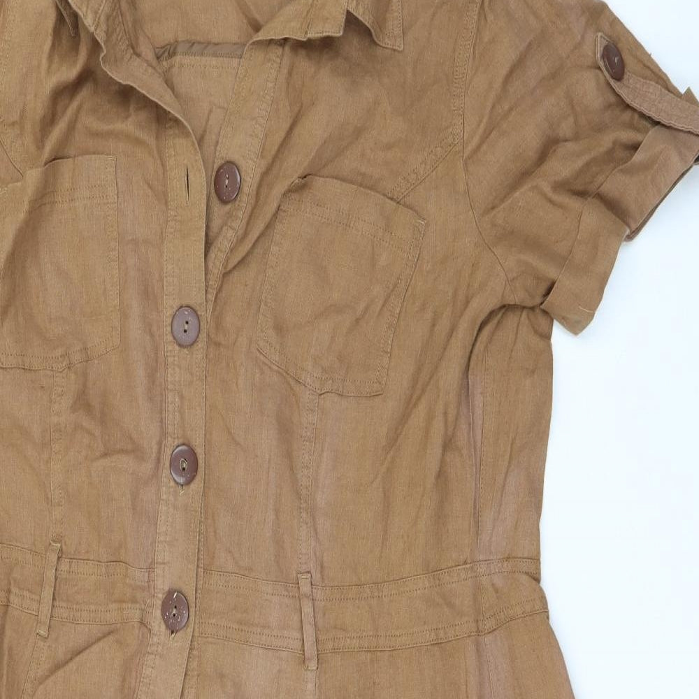 George Womens Brown  Linen Shirt Dress  Size 18  Collared Button