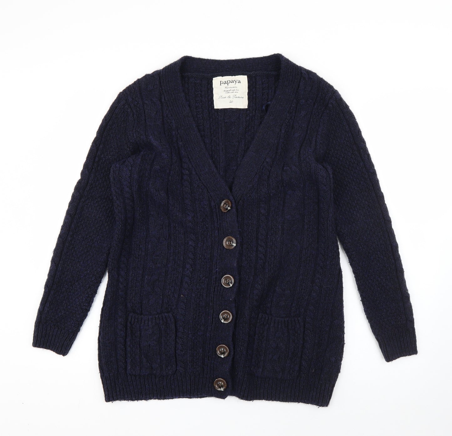 Papaya Womens Blue V-Neck  Acrylic Cardigan Jumper Size 20