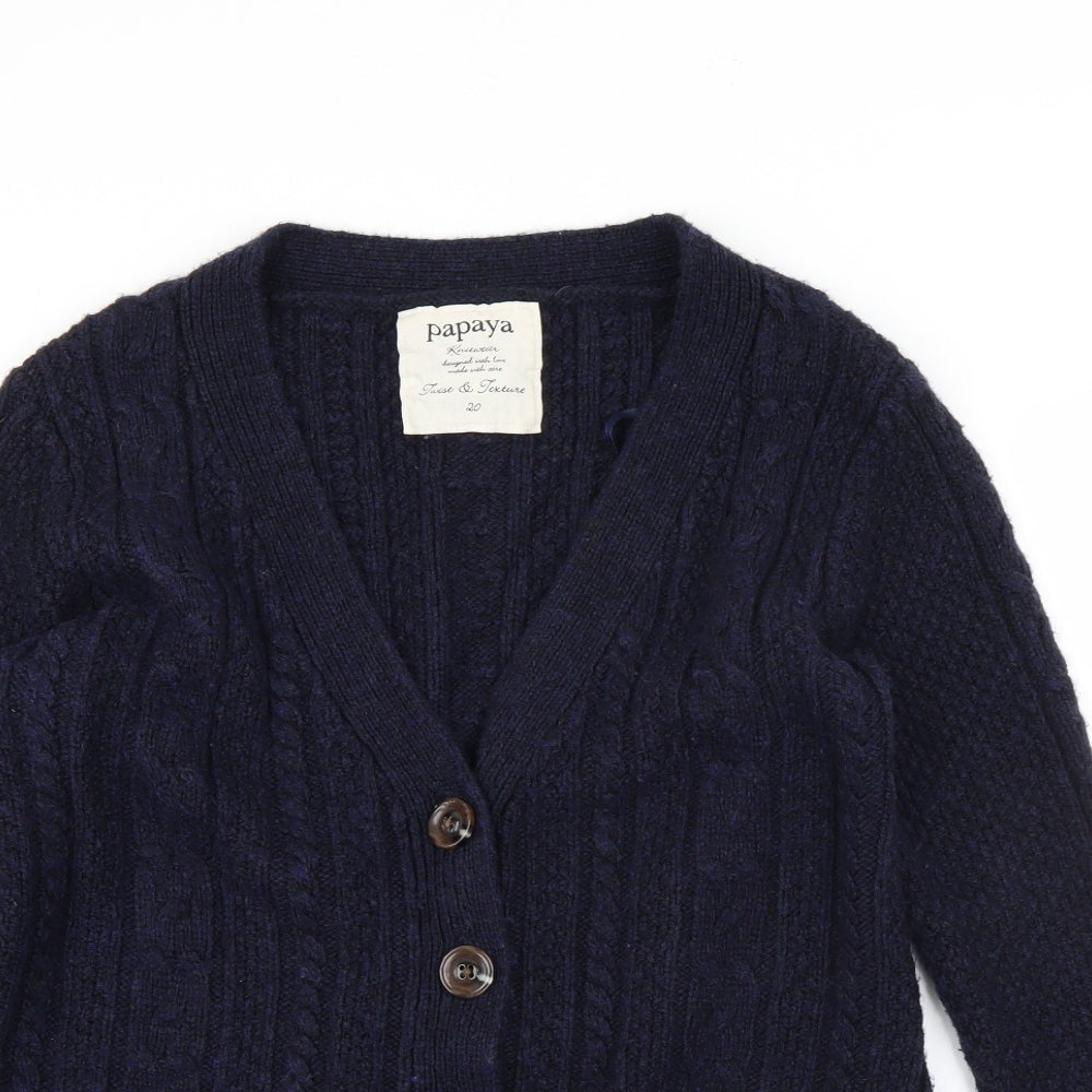Papaya Womens Blue V-Neck  Acrylic Cardigan Jumper Size 20