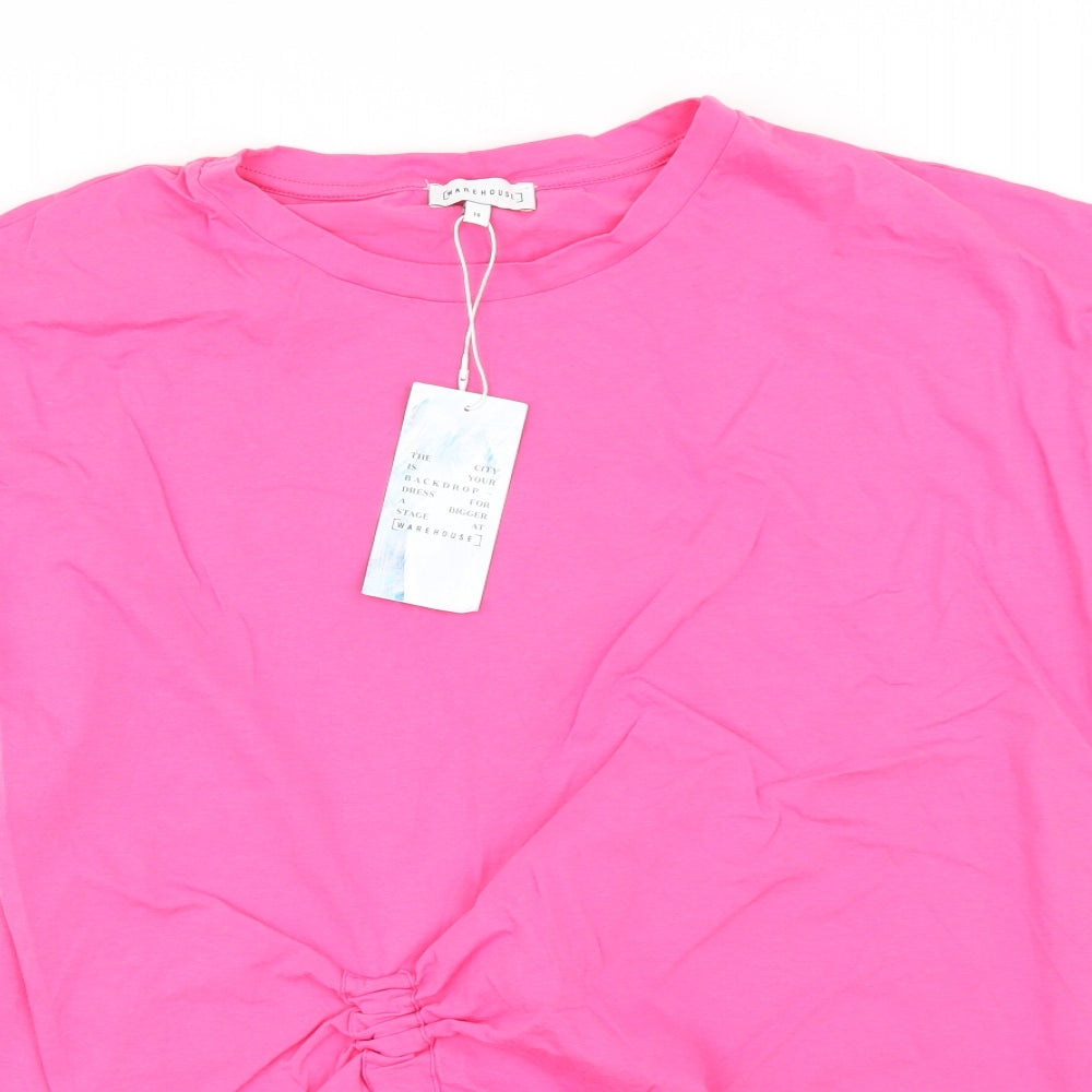Warehouse Womens Pink  Cotton Basic T-Shirt Size 14 Round Neck