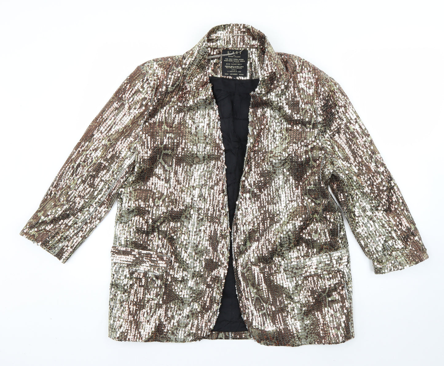 L'Art` Womens Gold Animal Print  Jacket Blazer Size 14