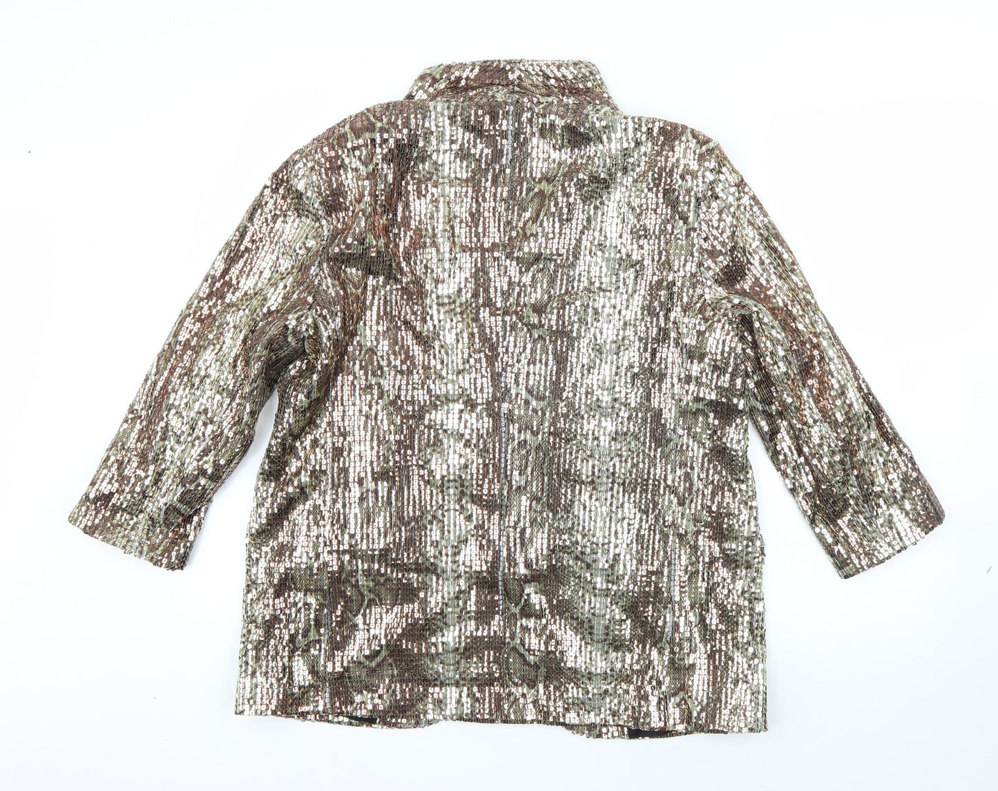 L'Art` Womens Gold Animal Print  Jacket Blazer Size 14