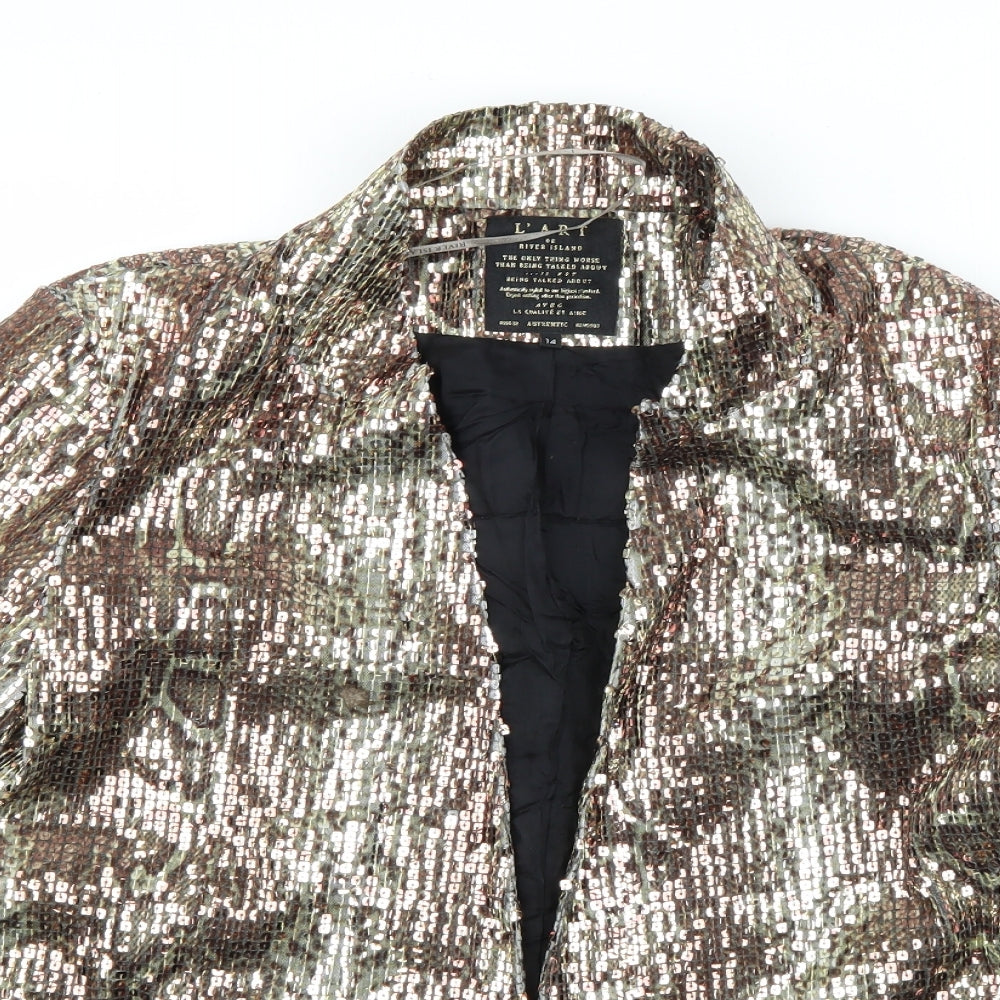 L'Art` Womens Gold Animal Print  Jacket Blazer Size 14