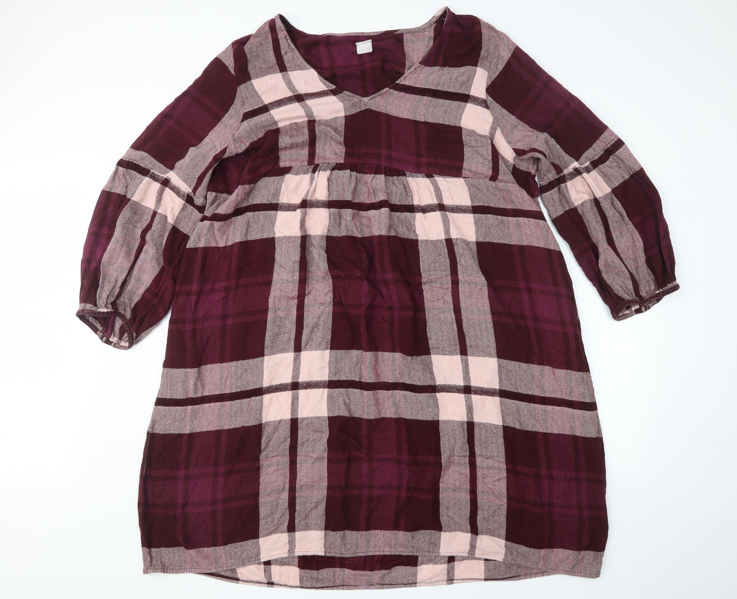 Preworn Womens Multicoloured Plaid Viscose A-Line  Size 24  V-Neck