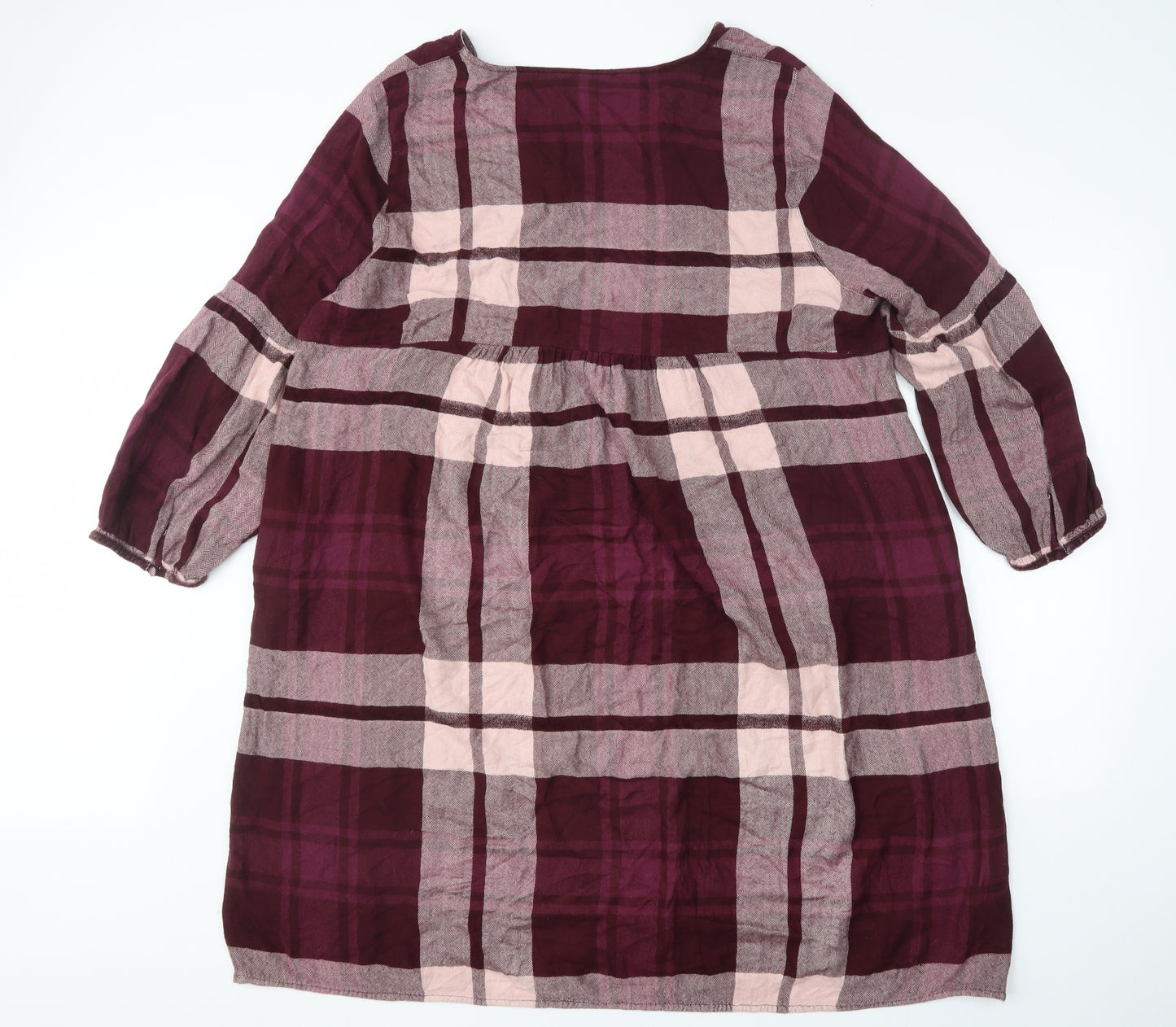Preworn Womens Multicoloured Plaid Viscose A-Line  Size 24  V-Neck