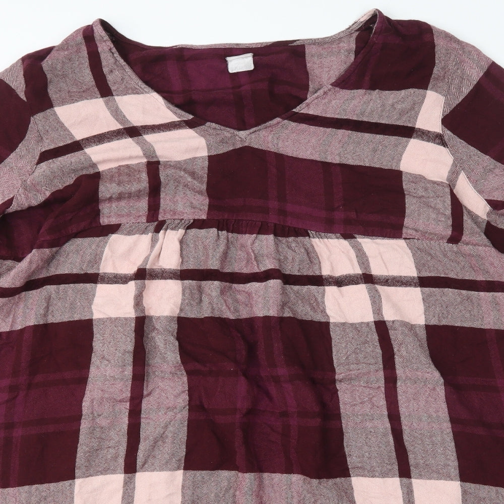 Preworn Womens Multicoloured Plaid Viscose A-Line  Size 24  V-Neck