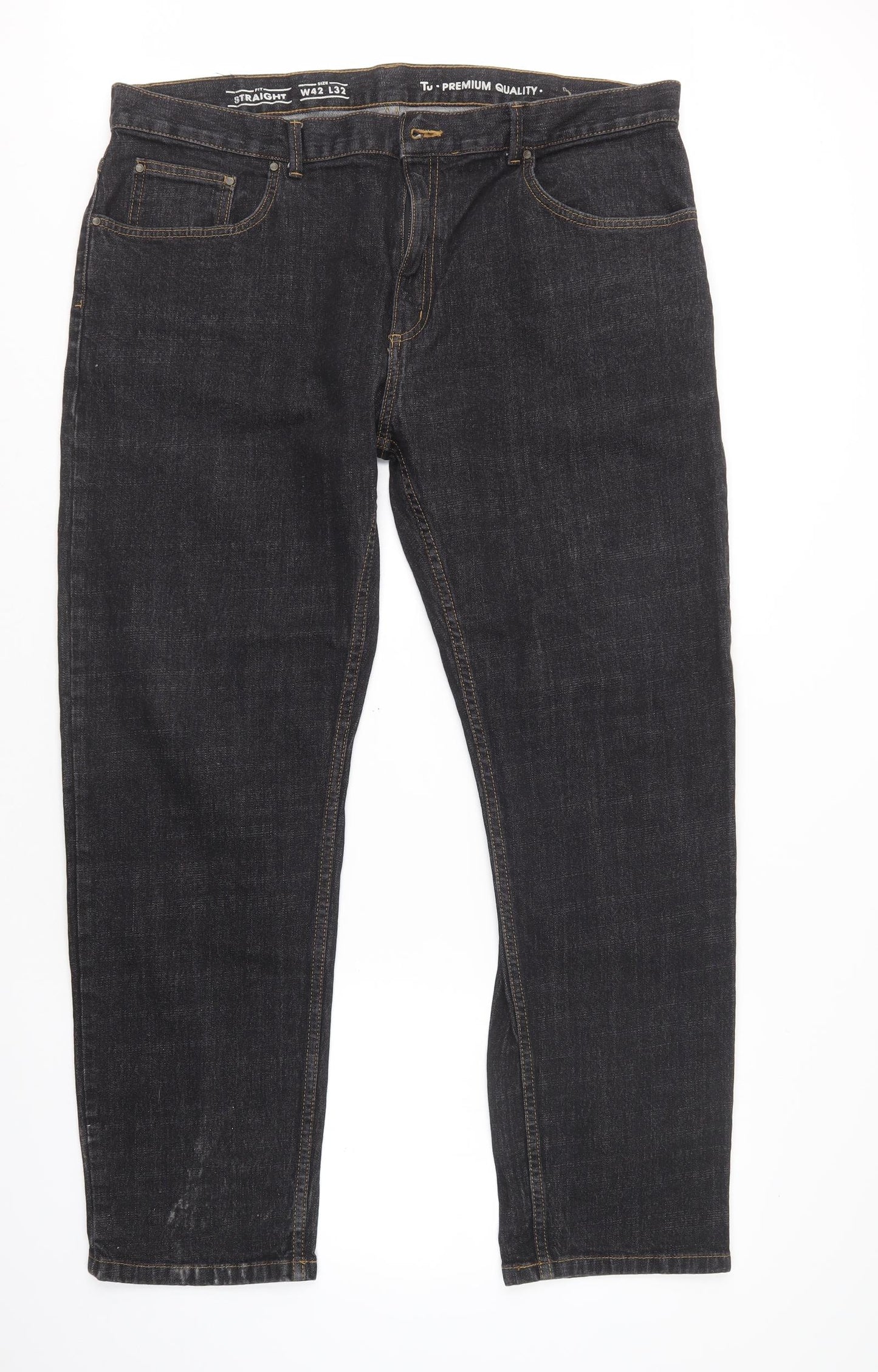 TU Mens Black  Cotton Straight Jeans Size 42 L32 in Regular