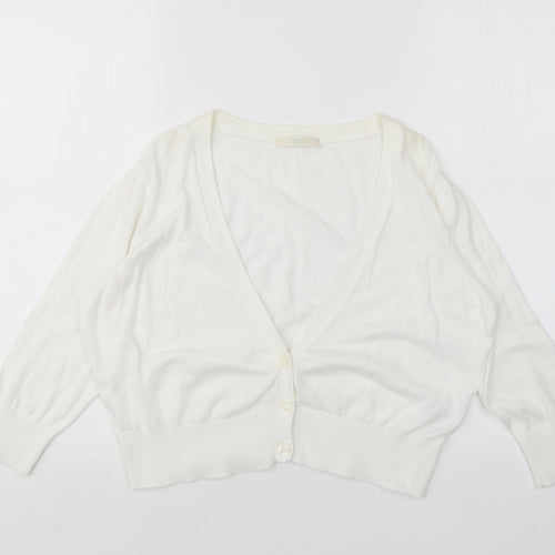 M&S Womens White V-Neck  Cotton Cardigan Jumper Size 16