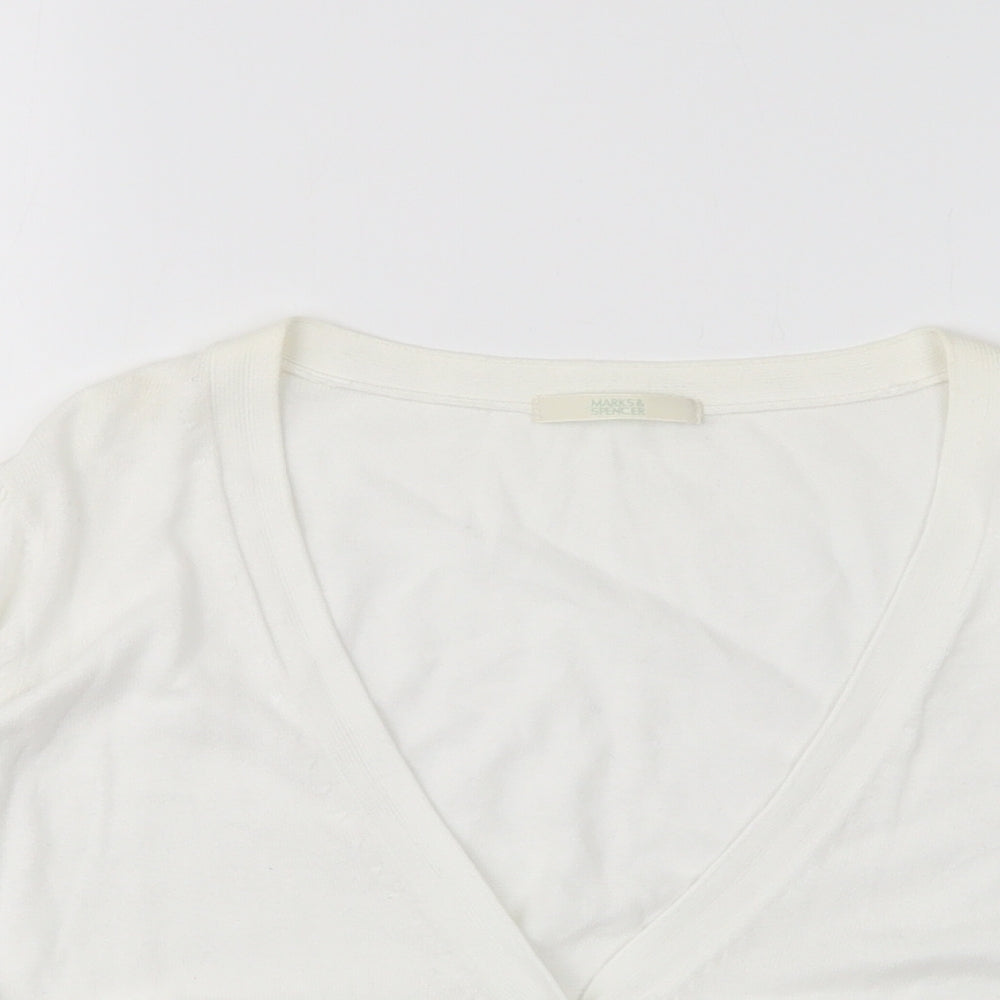 M&S Womens White V-Neck  Cotton Cardigan Jumper Size 16