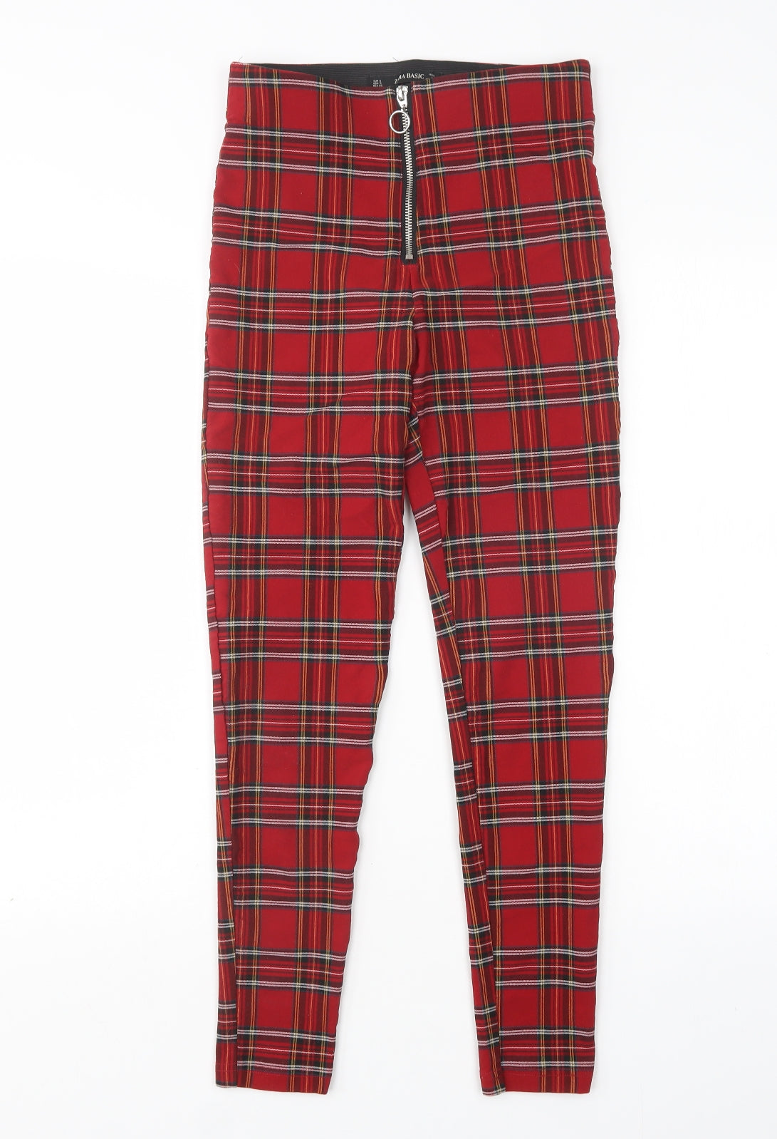 Zara Womens Multicoloured Plaid Cotton Trousers  Size S L26 in Slim