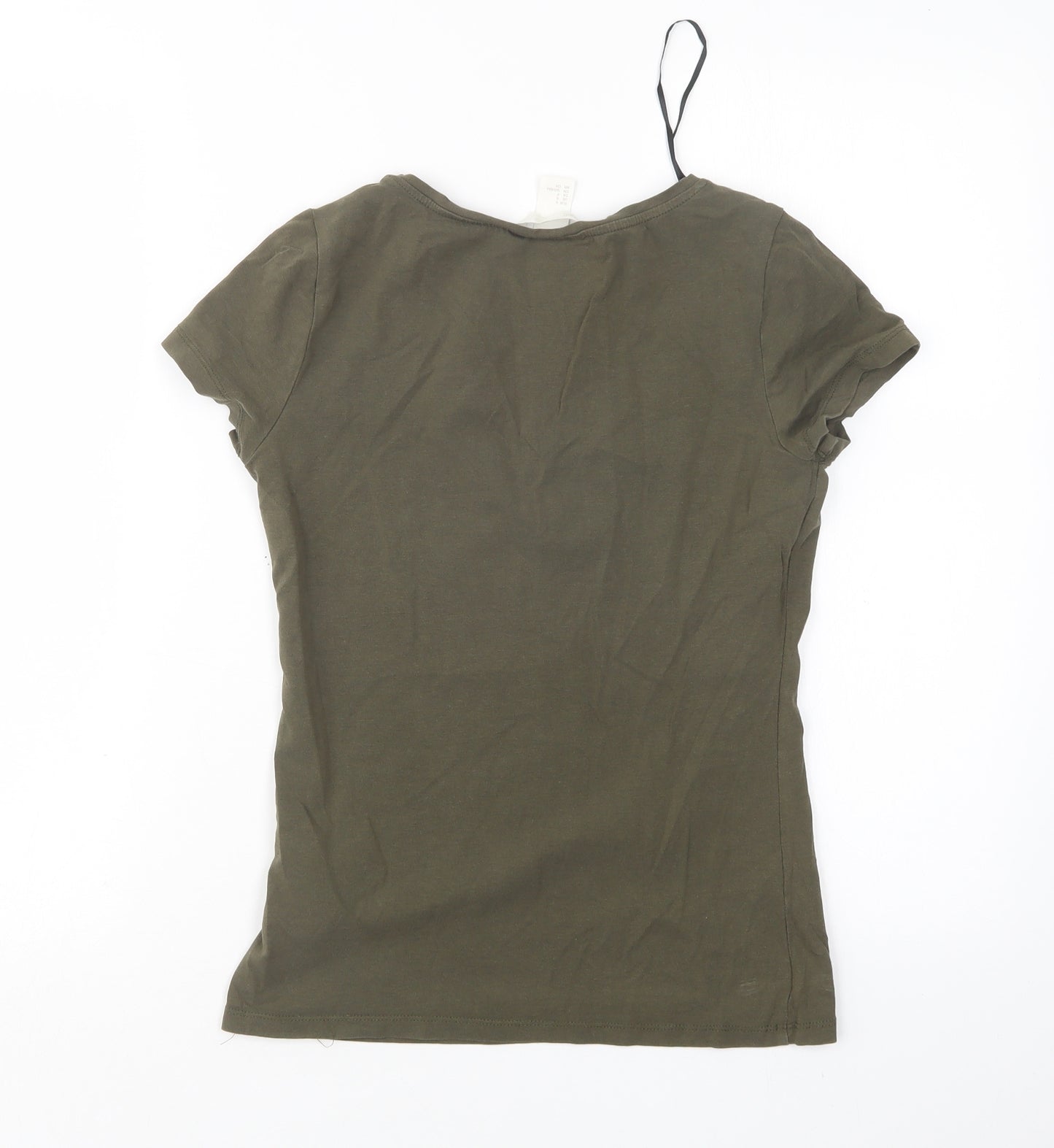 H&M Womens Green  Cotton Basic T-Shirt Size S Scoop Neck