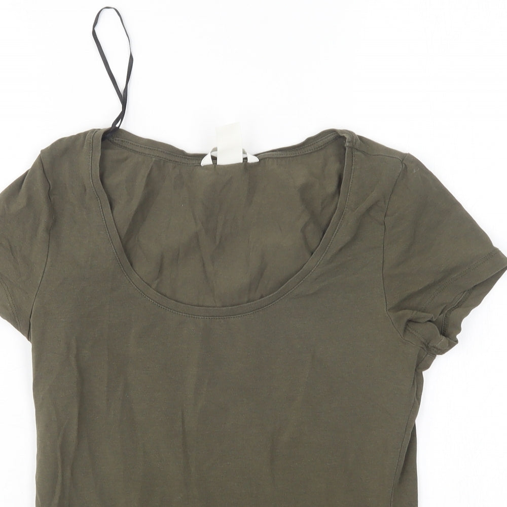 H&M Womens Green  Cotton Basic T-Shirt Size S Scoop Neck