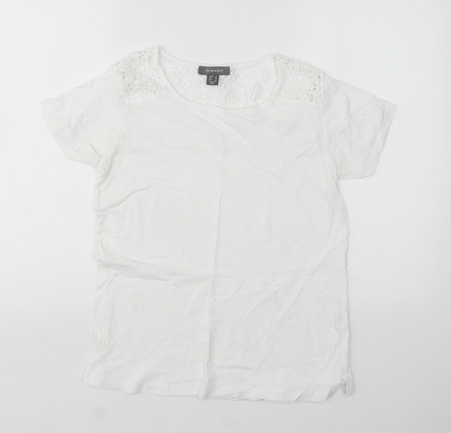 Primark Womens White  Cotton Basic T-Shirt Size 8 Round Neck