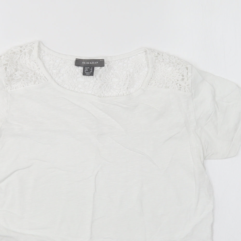 Primark Womens White  Cotton Basic T-Shirt Size 8 Round Neck