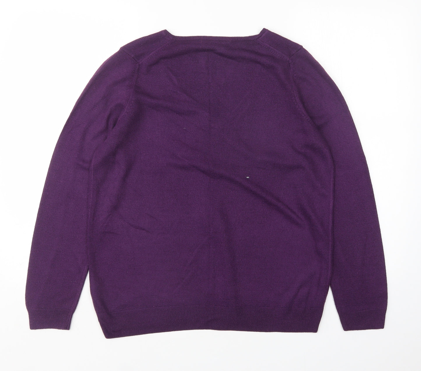 M&S Womens Purple V-Neck  Acrylic Pullover Jumper Size 16