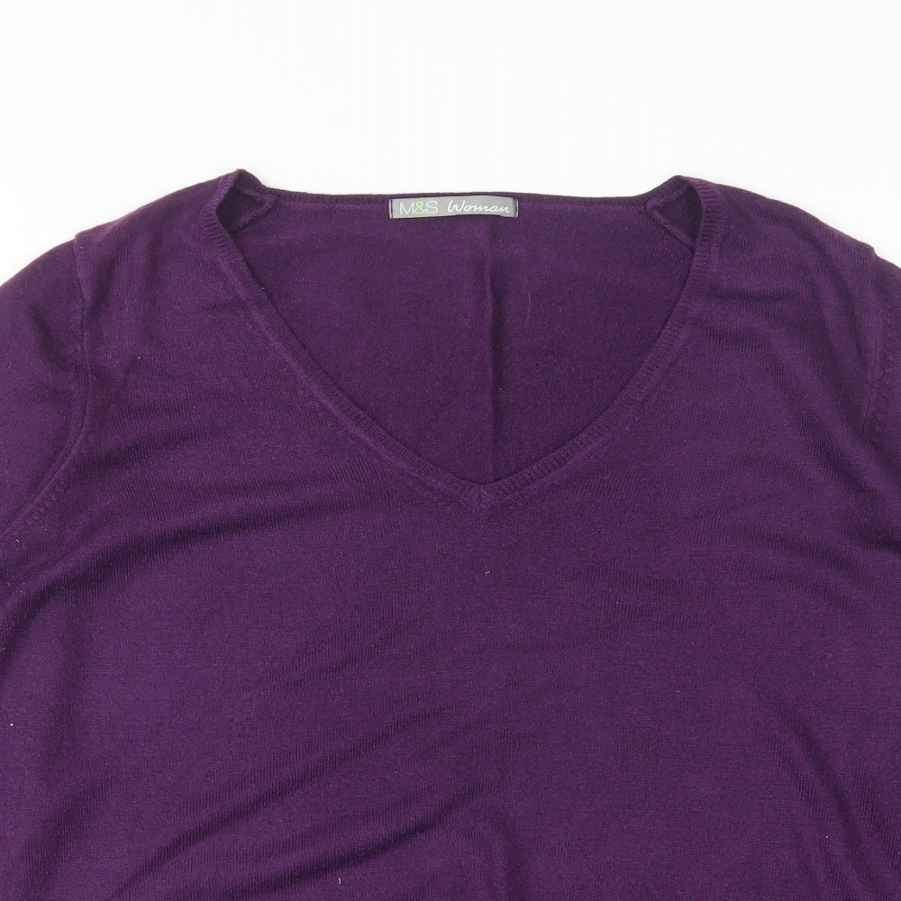 M&S Womens Purple V-Neck  Acrylic Pullover Jumper Size 16