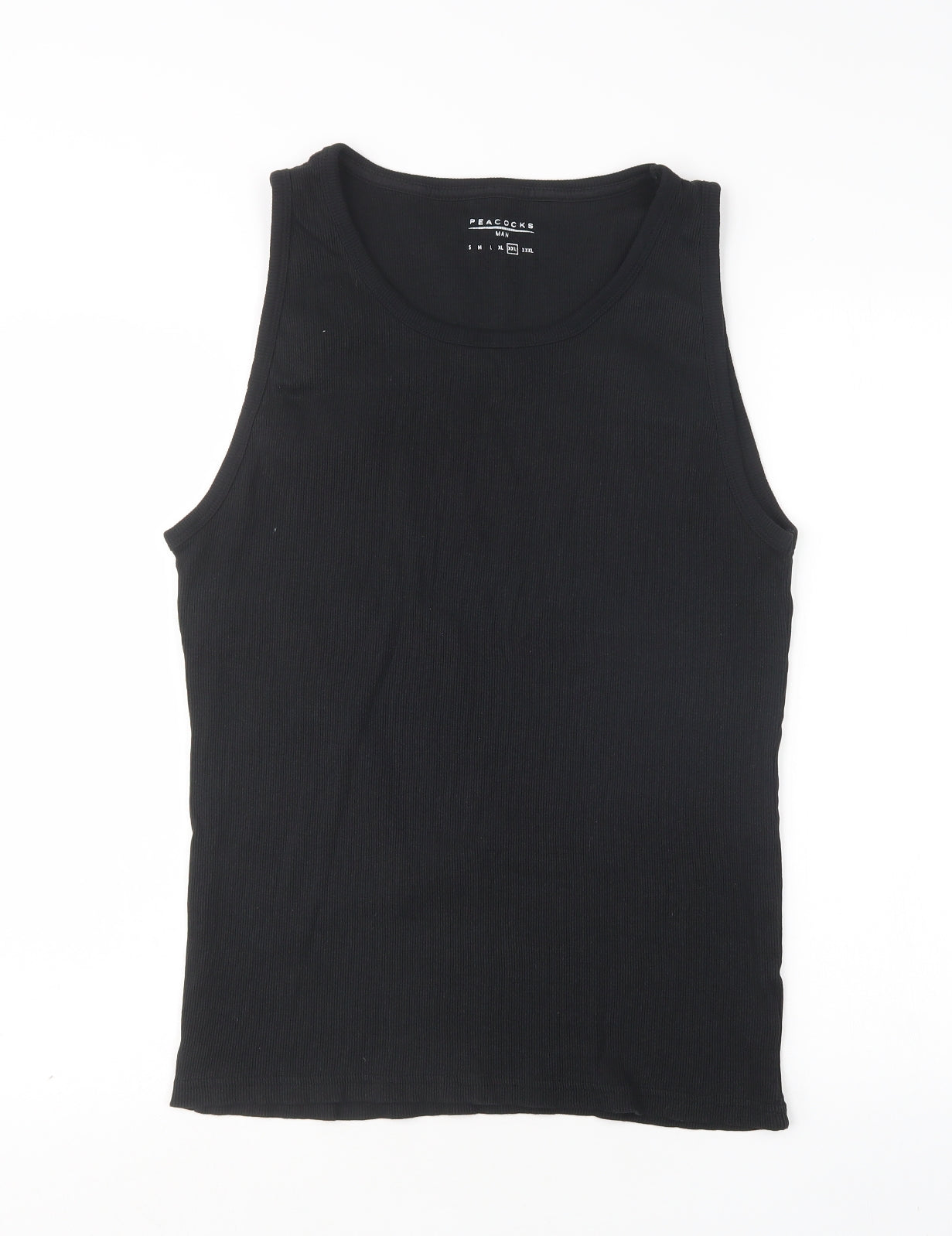Peacocks Mens Black  Cotton Basic Tank Size 2XL Round Neck