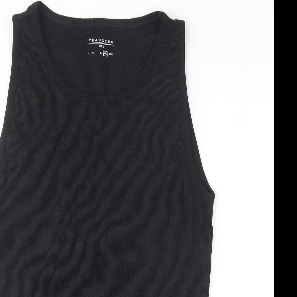 Peacocks Mens Black  Cotton Basic Tank Size 2XL Round Neck