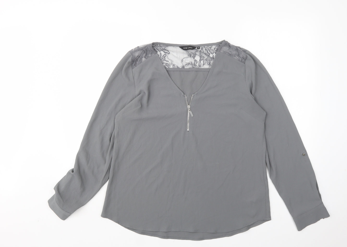 New Look Womens Grey  Polyester Basic Blouse Size 14 V-Neck